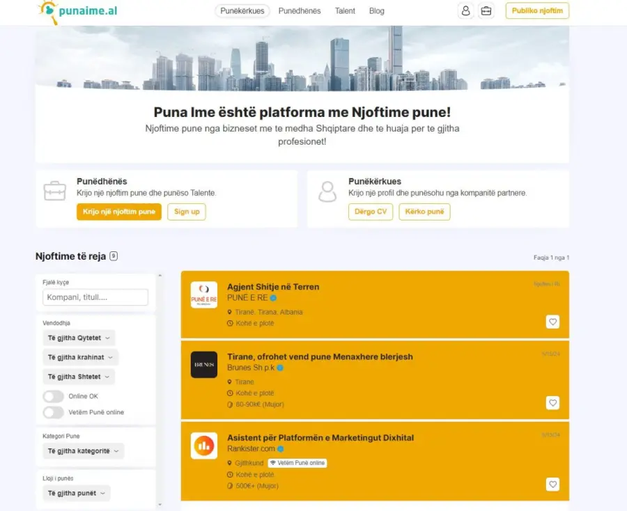 Punaime.al portali më i ri për njoftime pune në Shqipëri